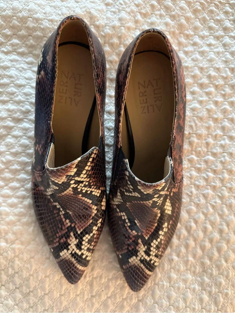 Naturalizer Brown Snake-Print Pointed Toe Booties